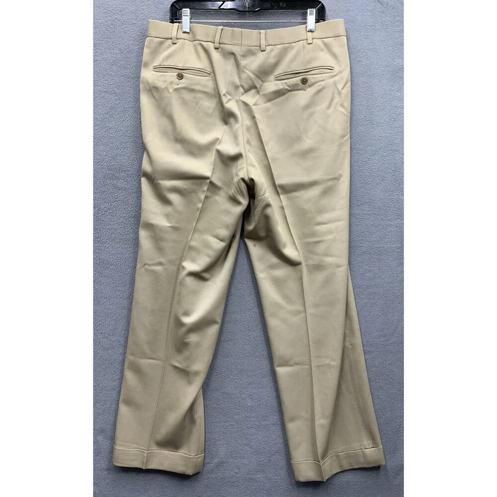 Brooks Brothers Mens Dress Pants Pleated Cuffed Beige Dry Clean Only Size 36X30